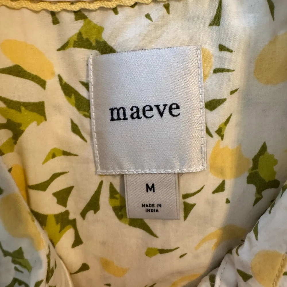 Maeve Anthropologie Shirred Leandra Daisy Floral Women's Top - White and Yellow - Picture 8 of 9